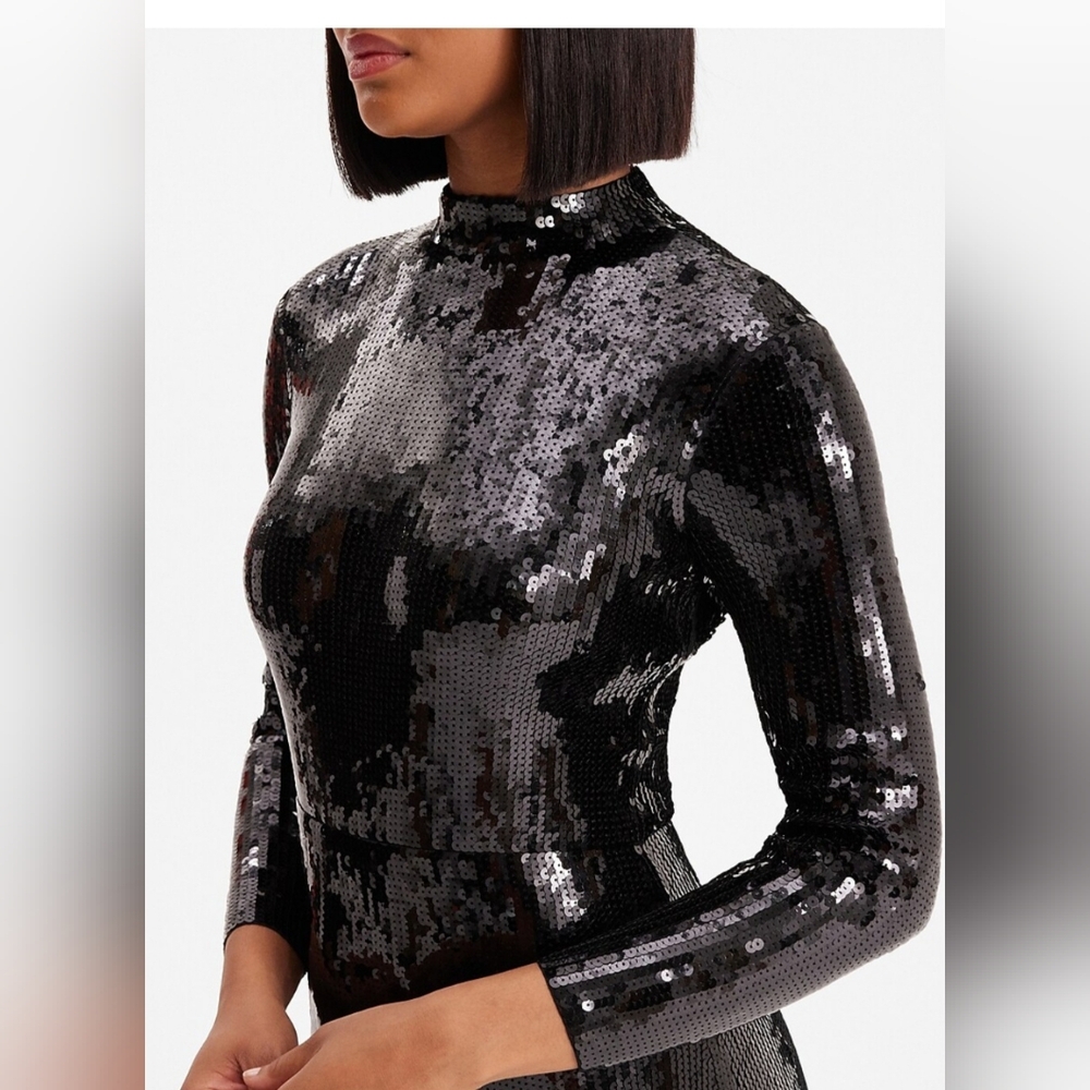 NWT-Express Sequin Mock Neck Long Sleeve Maxi Dress - Picture 3 of 6